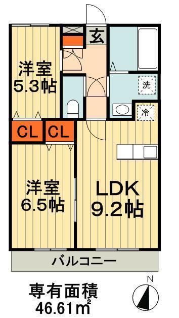 サンローズ(2LDK/2階)の間取り写真