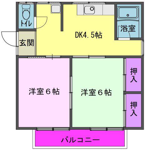 コーポきたかみ3号棟(2K/1階)の間取り写真