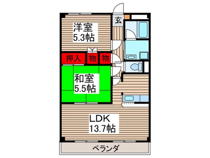 オーチャード(2LDK/1階)の間取り写真