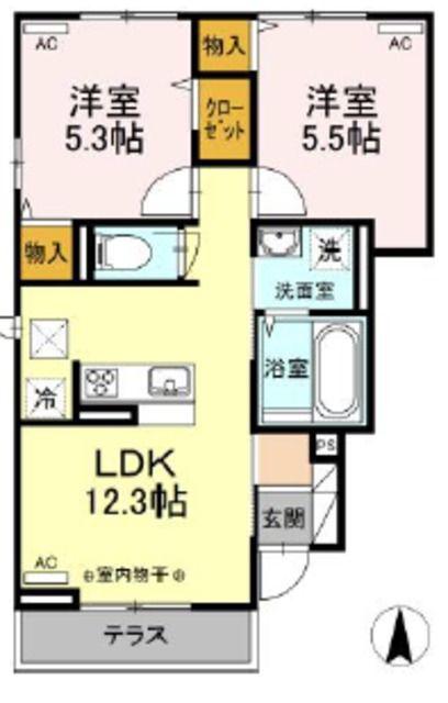 ブリッサ B棟(2LDK/1階)の間取り写真