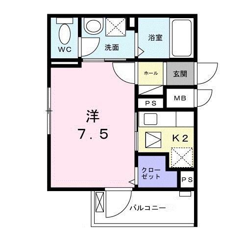 クロワール(1K/1階)の間取り写真