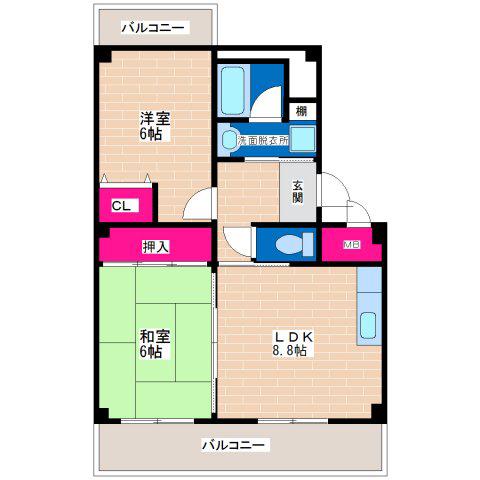 アルトリーベ背戸口(2LDK/1階)の間取り写真