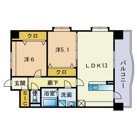 アプリーレ吉塚(2LDK/3階)の間取り写真