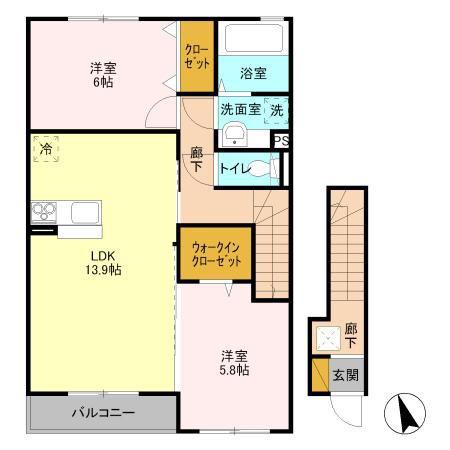 スローライフさしまII(2LDK/2階)の間取り写真