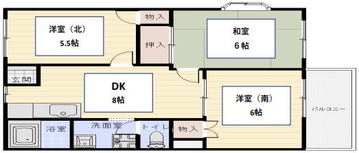 カームモリ(3DK/1階)の間取り写真