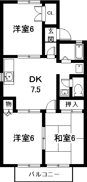 ヴィラ花の木(3DK/2階)の間取り写真