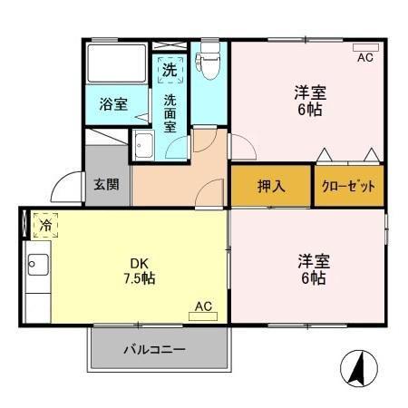 アムール荻川 C棟(2DK/2階)の間取り写真