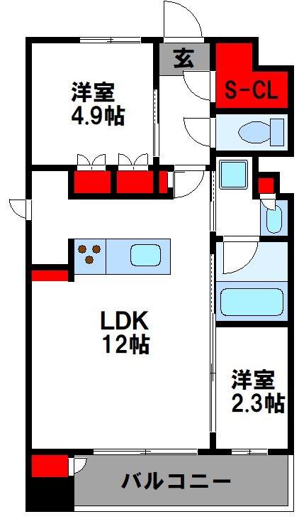 パークリュクス博多駅前(2LDK/6階)の間取り写真