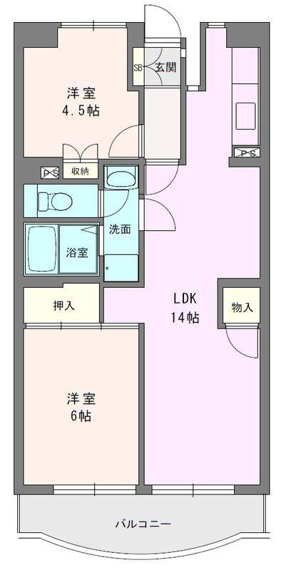 ボヌール秦野I(2LDK/4階)の間取り写真