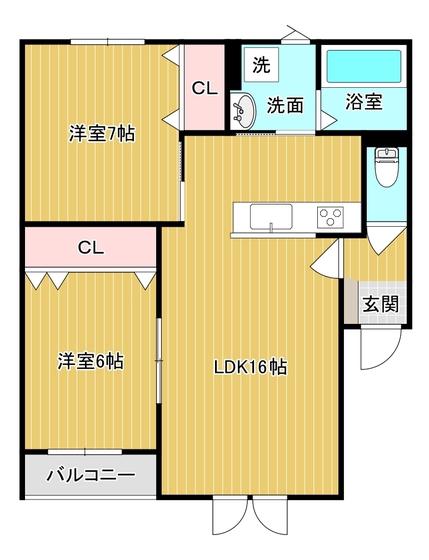 ウイングコート長府(2LDK/3階)の間取り写真