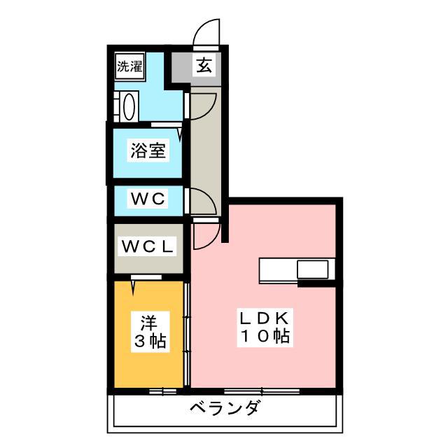シャンブル(1LDK/2階)の間取り写真