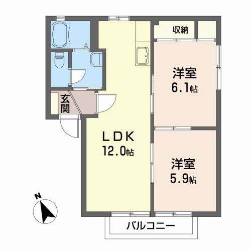 江南ゲント(2LDK/2階)の間取り写真