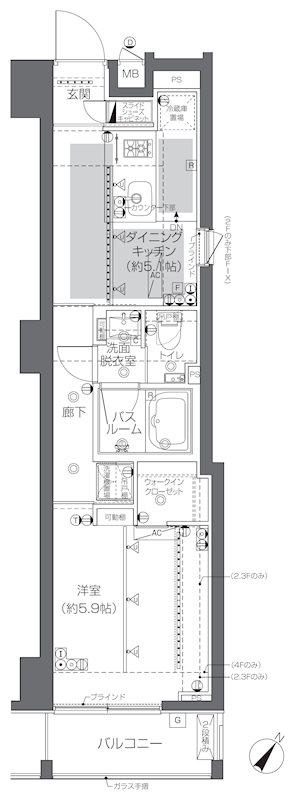 ZOOM渋谷神山町(1DK/3階)の間取り写真