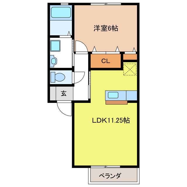 メルベーユ芝原B(1LDK/2階)の間取り写真
