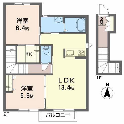 ノースフォレストB(2LDK/2階)の間取り写真