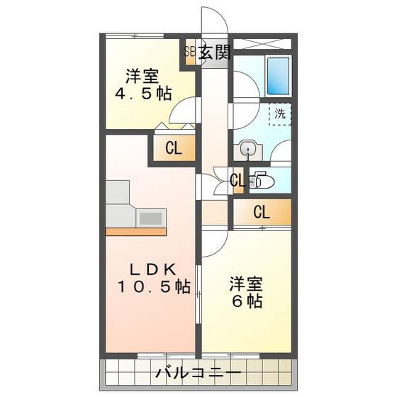 クレベール(2LDK/2階)の間取り写真