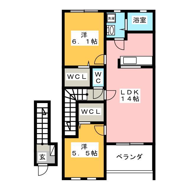 ポルトゥボヌール(2LDK/2階)の間取り写真
