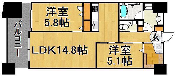 アクロス天神センタープラザ(2LDK/14階)の間取り写真