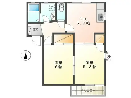 パル坂井 C(2DK/2階)の間取り写真
