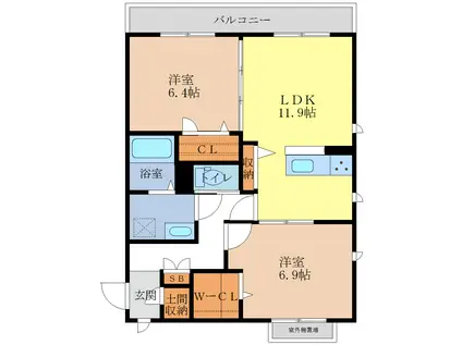 アクアリウス恵美酒(2LDK/1階)の間取り写真