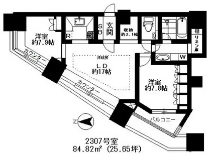 高輪・ザ・レジデンス(2LDK/23階)の間取り写真