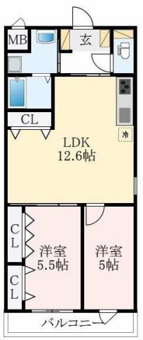 ステラウッド古室(2LDK/1階)の間取り写真