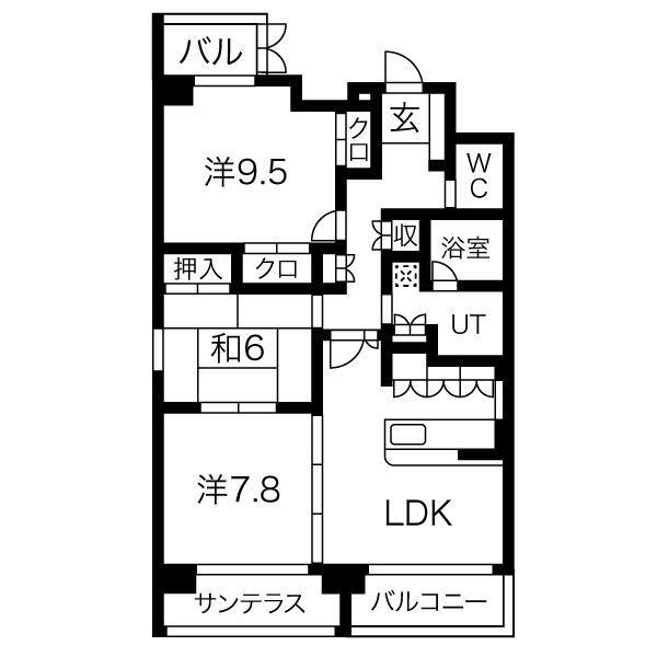 アクシス参番館(3LDK/6階)の間取り写真