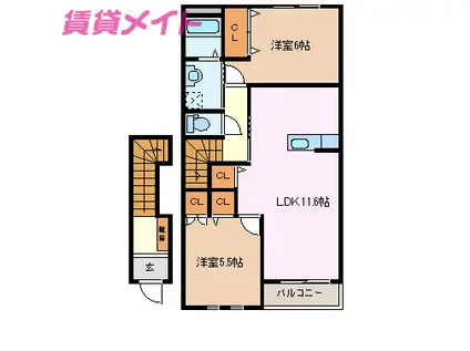 リベルテ南浦(2LDK/2階)の間取り写真