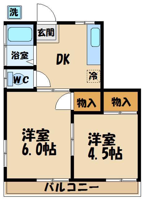 高橋コーポ(2DK/2階)の間取り写真