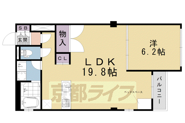 ヴィラスタジオーネ御所南(1LDK/3階)の間取り写真