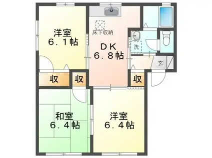 シャーメゾン鷹 B(3DK/1階)の間取り写真