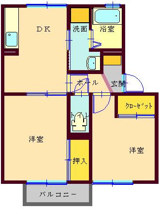 ツインヴィラB(2DK/1階)の間取り写真