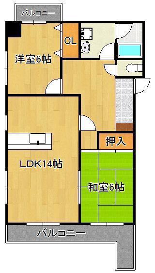 アネーロあそう(2LDK/5階)の間取り写真