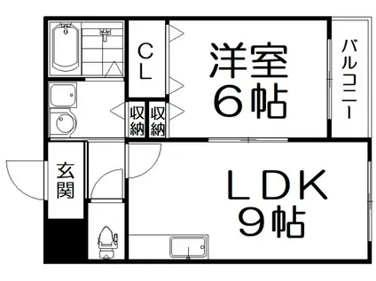 オルセット長尾B棟(1LDK/2階)の間取り写真