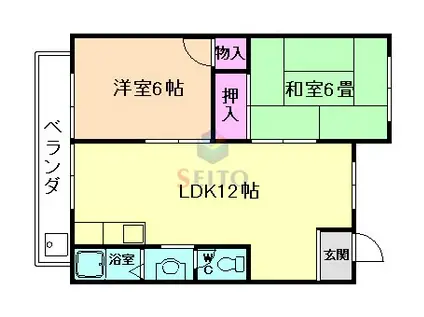 本町コーポ(2LDK/3階)の間取り写真