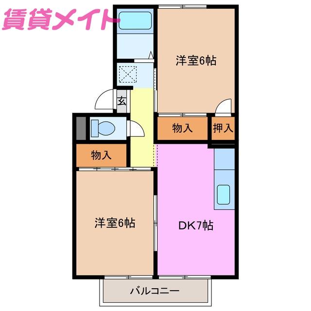 大山田ハイツ(2DK/2階)の間取り写真