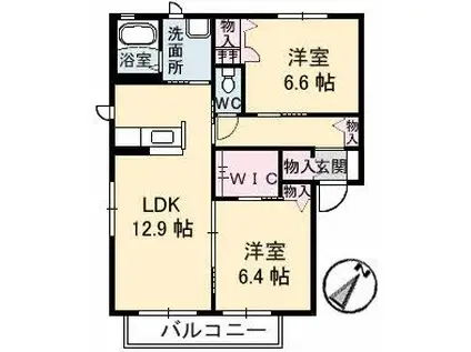 オーチャードC(2LDK/2階)の間取り写真