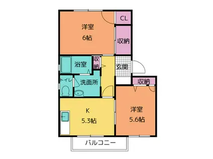 リバーサイド鵜沼A棟(2K/2階)の間取り写真