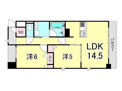 エーレックス西宮(2LDK/3階)の間取り写真