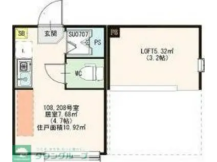 ハーモニーテラス東綾瀬(ワンルーム/2階)の間取り写真