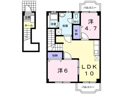サンライズ・ヒル(2LDK/2階)の間取り写真