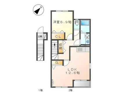 名鉄豊川線 諏訪町駅 徒歩15分 2階建 築16年(1LDK/2階)の間取り写真