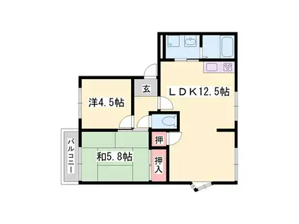 ネオハイツロッキーA棟(2LDK/1階)の間取り写真