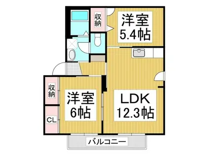 ディアスいすよ D棟(2LDK/2階)の間取り写真