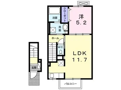プラシード カーサI(1LDK/2階)の間取り写真