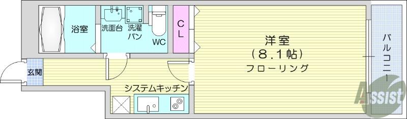 アスコット南光台(1K/1階)の間取り写真