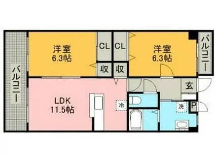 秋津グリーンプラザIII(2LDK/1階)の間取り写真