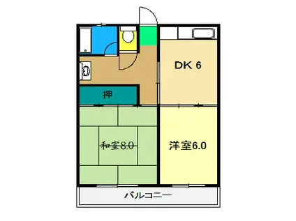 クラウン石立II(2DK/1階)の間取り写真