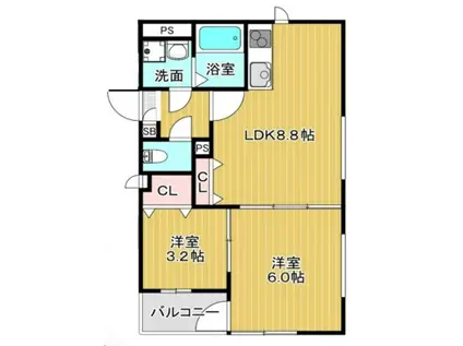 アーク東久宝寺(1SLDK/2階)の間取り写真