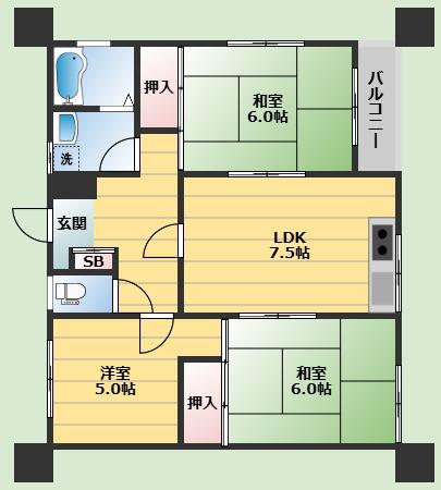 百楽マンション(3LDK/2階)の間取り写真
